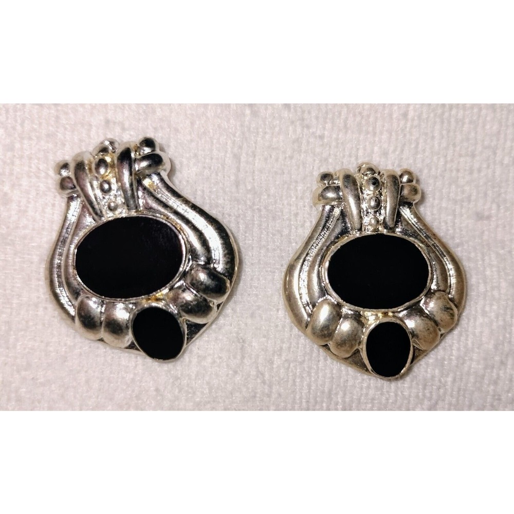 Pendant Set Silver Tone Faux Black Onyx Jewelry Retro Pair Necklace Gift Unique